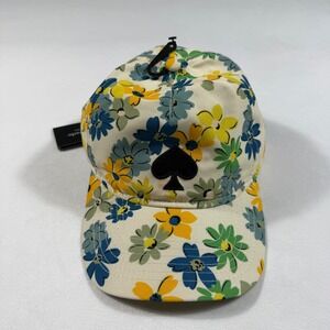 Kate‎ Spade Floral Printed Cap Hat Cream Yellow Blue Green Spade Logo NWT